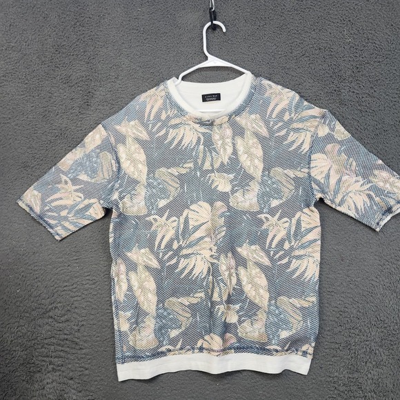 Zara Other - Zara Man Sweater Mens Medium Blue Tropical Short Sleeve Textured Knit Shirt